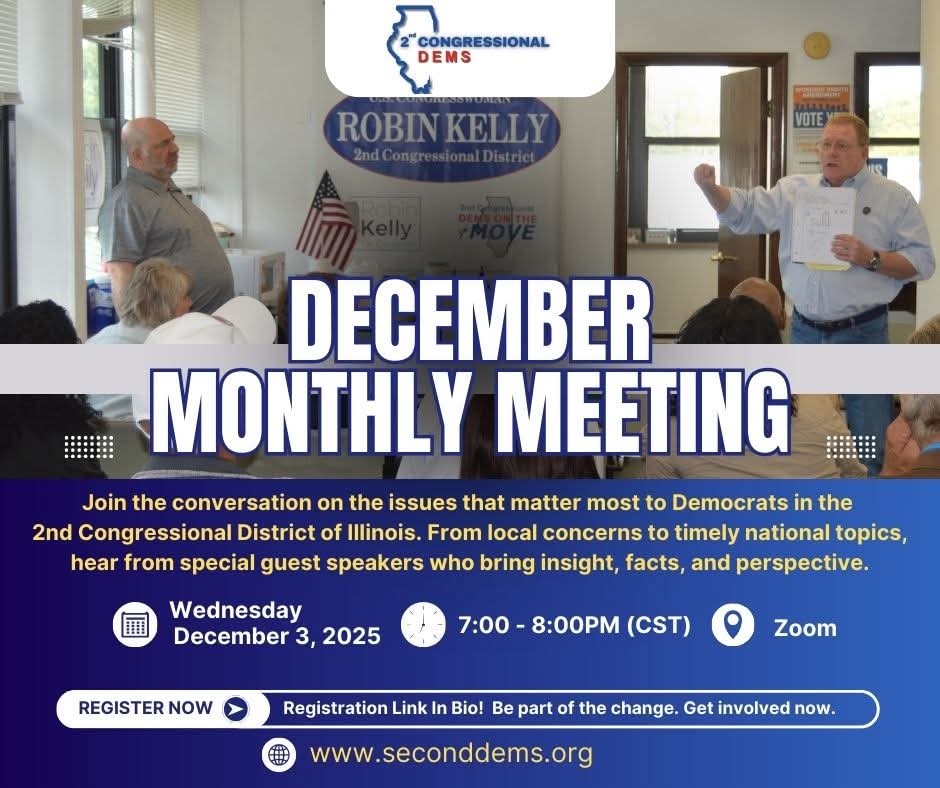 SecondDems's tweet photo. Please join the 2nd Congressional Dems for a virtual meeting on Wednesday, December 3 at 7:00PM (CST). You can register for the December meeting by clicking the link below:

https://t.co/xVrXZDm8JI https://t.co/PU7TbnqveG