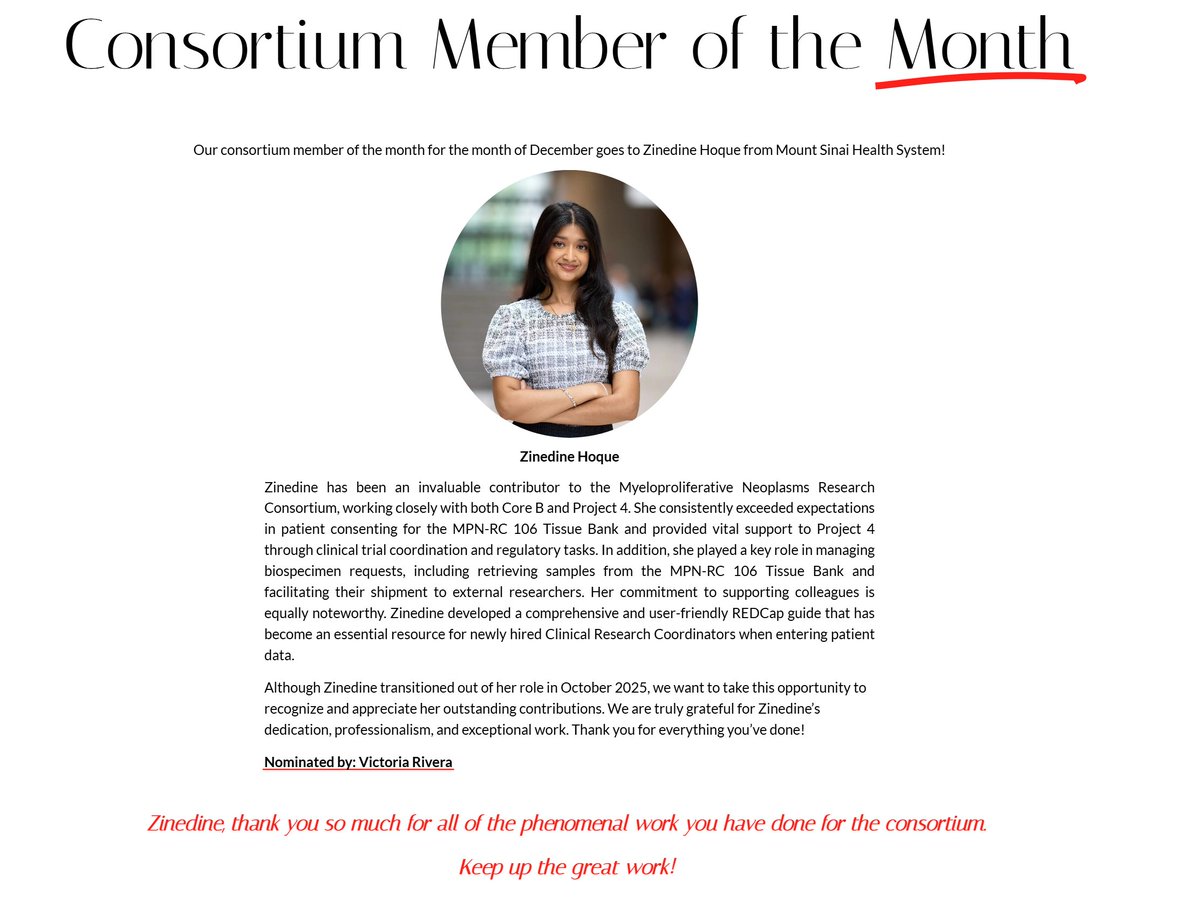 mpn_consortium's tweet photo. Our consortium member of the month for the month of December goes to Zinedine Hoque at Mount Sinai Health System!

#mpnresearch #mpnrc #mpnresearchconsortium https://t.co/G8YPobZK55