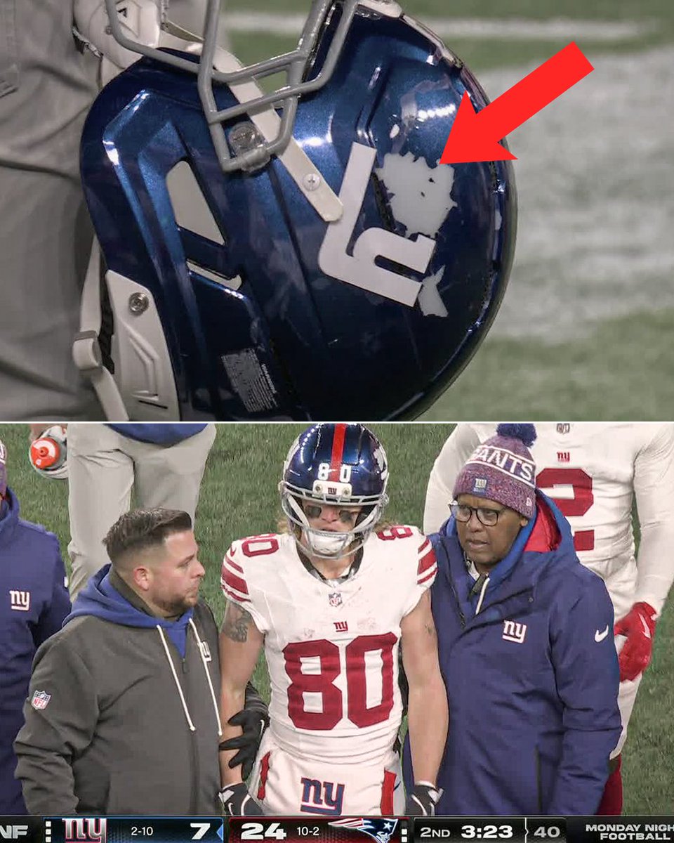 SportsCenter's tweet image. Part of Gunner Olszewski&apos;s helmet decal came off after taking a hit to the head on the kickoff return.

He was helped off the field after the play.