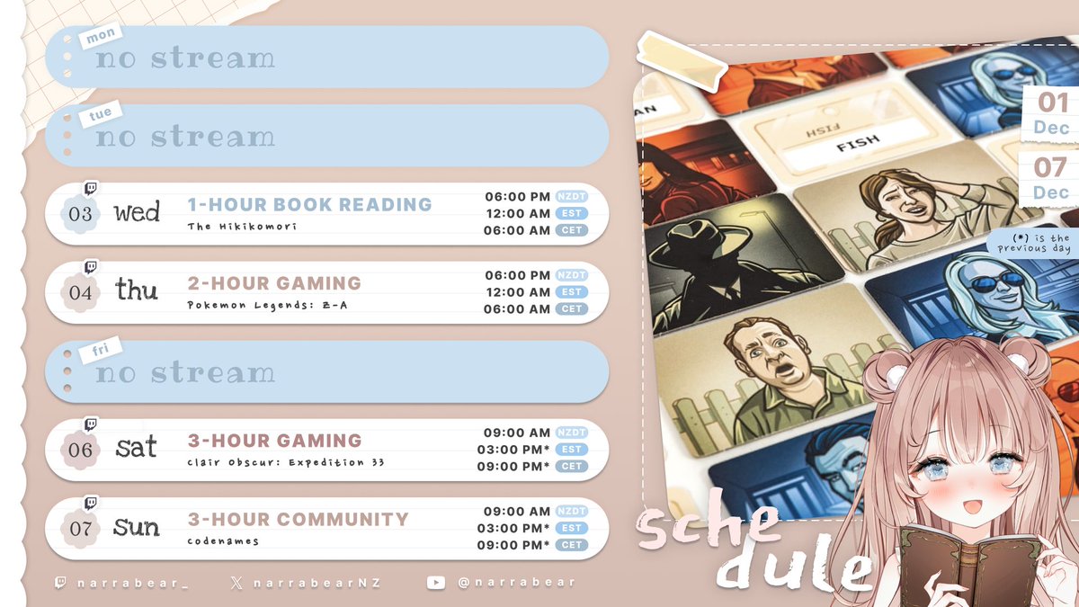 narrabear_'s tweet image. Been busy with a secret project so I couldn’t do 6 planned streams… This week we’ll focus on clearing our game backlog! If you want to join the community game, please verify in our Discord server. See you soon~