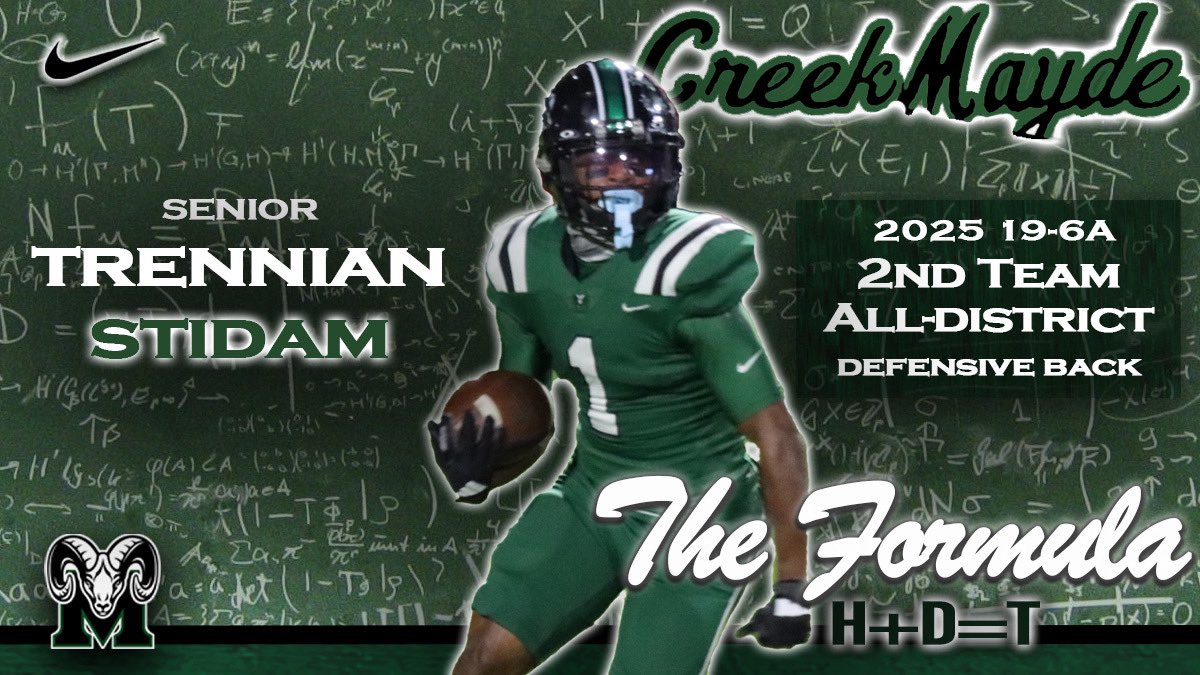 Congratulations to senior defensive back <a href="/Stidam1Trennian/">Trennian”UNO” Stidam</a> on being selected 2nd Team All-District!

A stalwart in the secondary, TJ seemed to always be around the ball and brought a personality to the defense that will be hard to replace!!

#WeAre #CreekMayde
