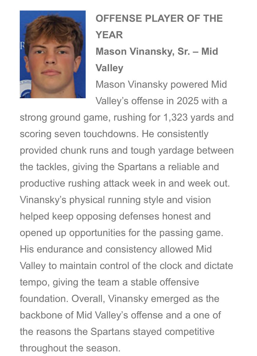 Mvinansky7's tweet photo. Grateful to be  named offensive player of the year for @NEPAFootball LFC Division II All Star Team https://t.co/folHAL1j6w