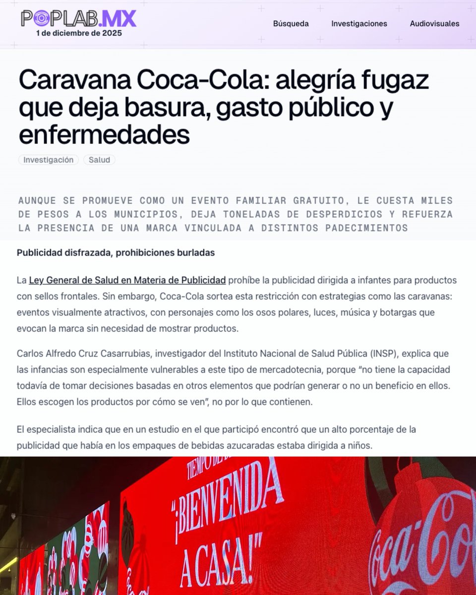 Las caravanas navideñas de <a href="/CocaColaMx/">Coca-Cola México</a> son utilizadas como estrategias de marketing dirigido a niñas y niños. 

Aunque parecen inofensivos, promueven el consumo de #BebidasAzucaradas y convertir a las y los menores en consumidores cautivos a costa de su #salud 😓