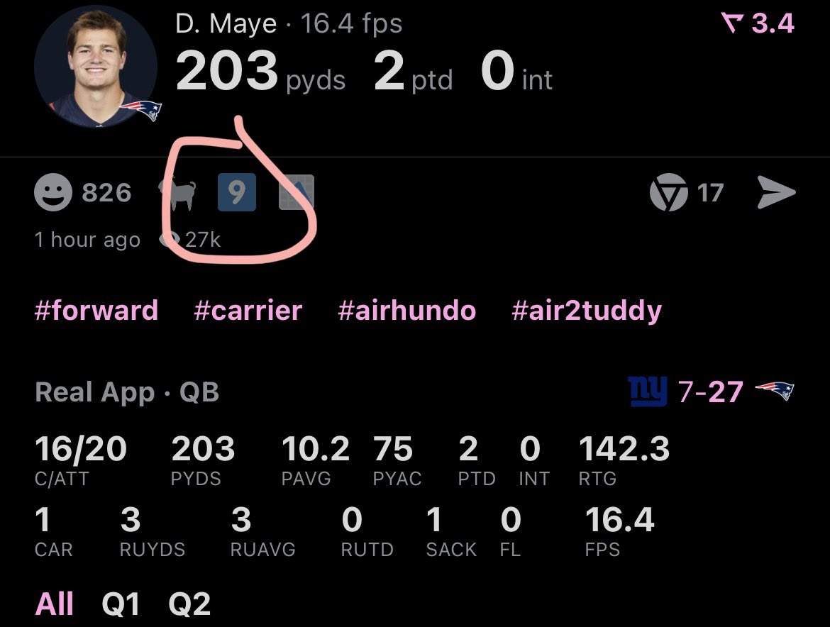 all i wanted to do was check drake mayes stats and i get reminded “Nine” is my qb ✌️💔