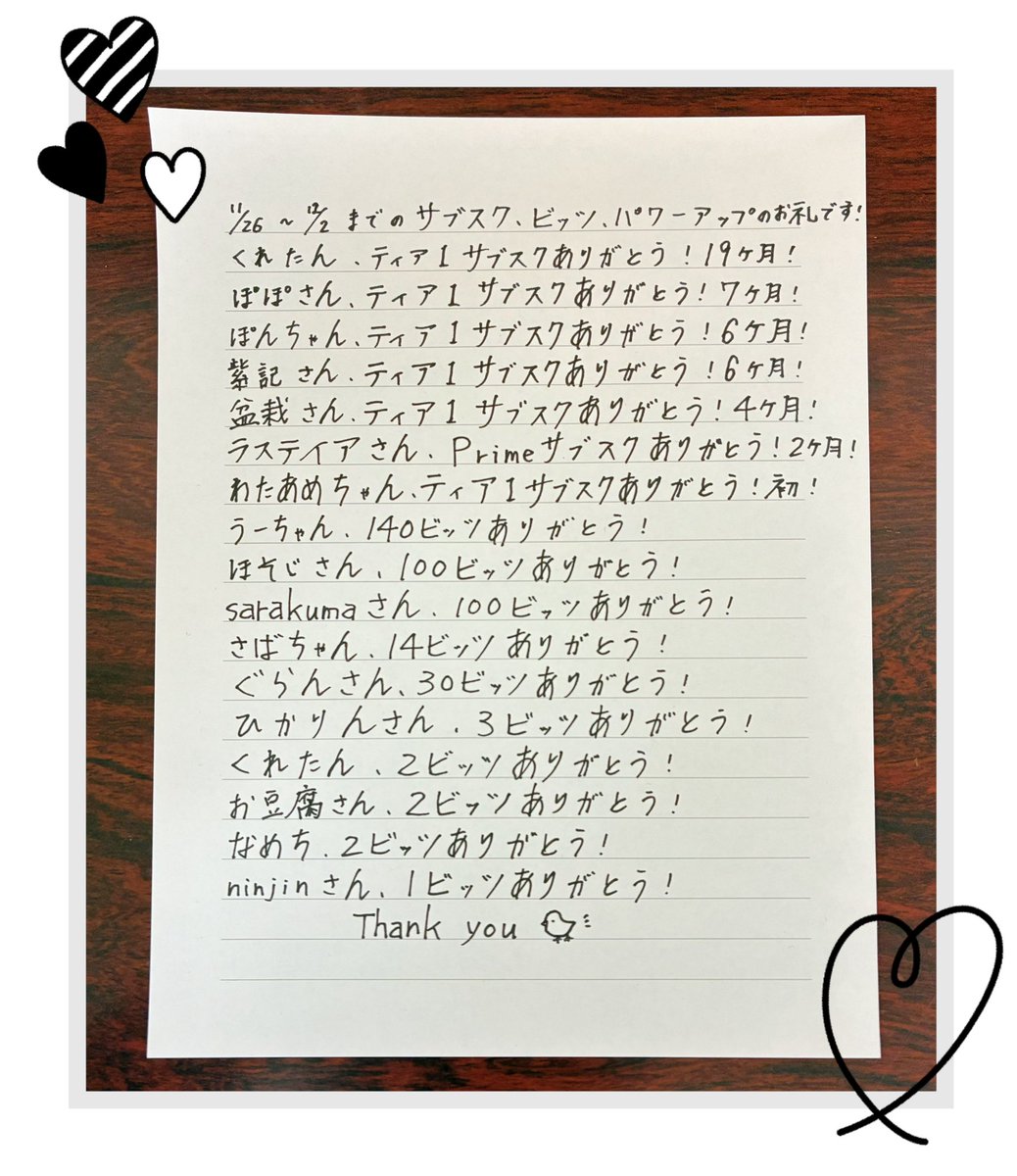 汐〜お気軽にメッセージください(^^) 今週もお礼書けました✍️みんなの名前を書いている時間、一人一人の