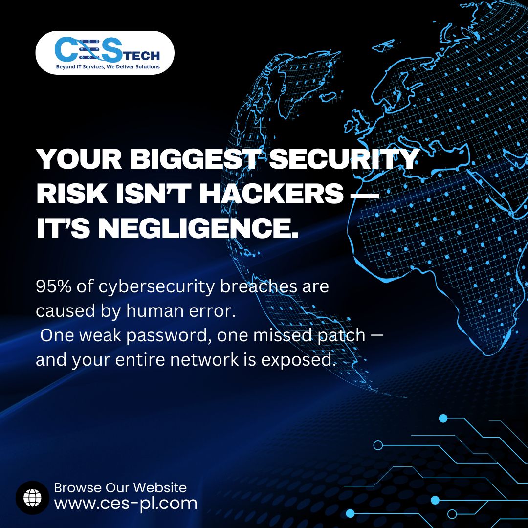 ces_noida's tweet image. Your network isn’t only threatened by hackers — it’s threatened by simple mistakes.
Weak passwords, missed updates, unchecked access… one small error can expose everything.
Prevention starts with awareness — &amp;amp; the right IT partner.
#CESTech #Cybersecurity #NetworkSecurity