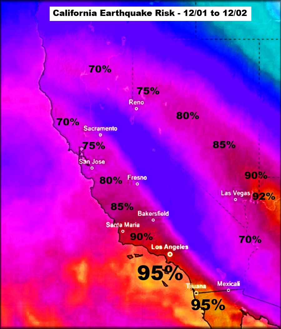 Quakeprediction's tweet image. WARNING: Strong earthquake is likely in the Los Angeles area during the next 24 hours. Please see forecast map.