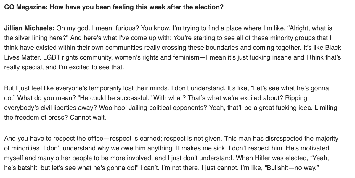 DougMackeyCase's tweet image. After President Trump was elected in2016, Jillian Michaels compared him to Hitler and declared her love for BLM, LGBTQ, and feminism.

Now she wants to play conservative hall monitor.

Take a hike!