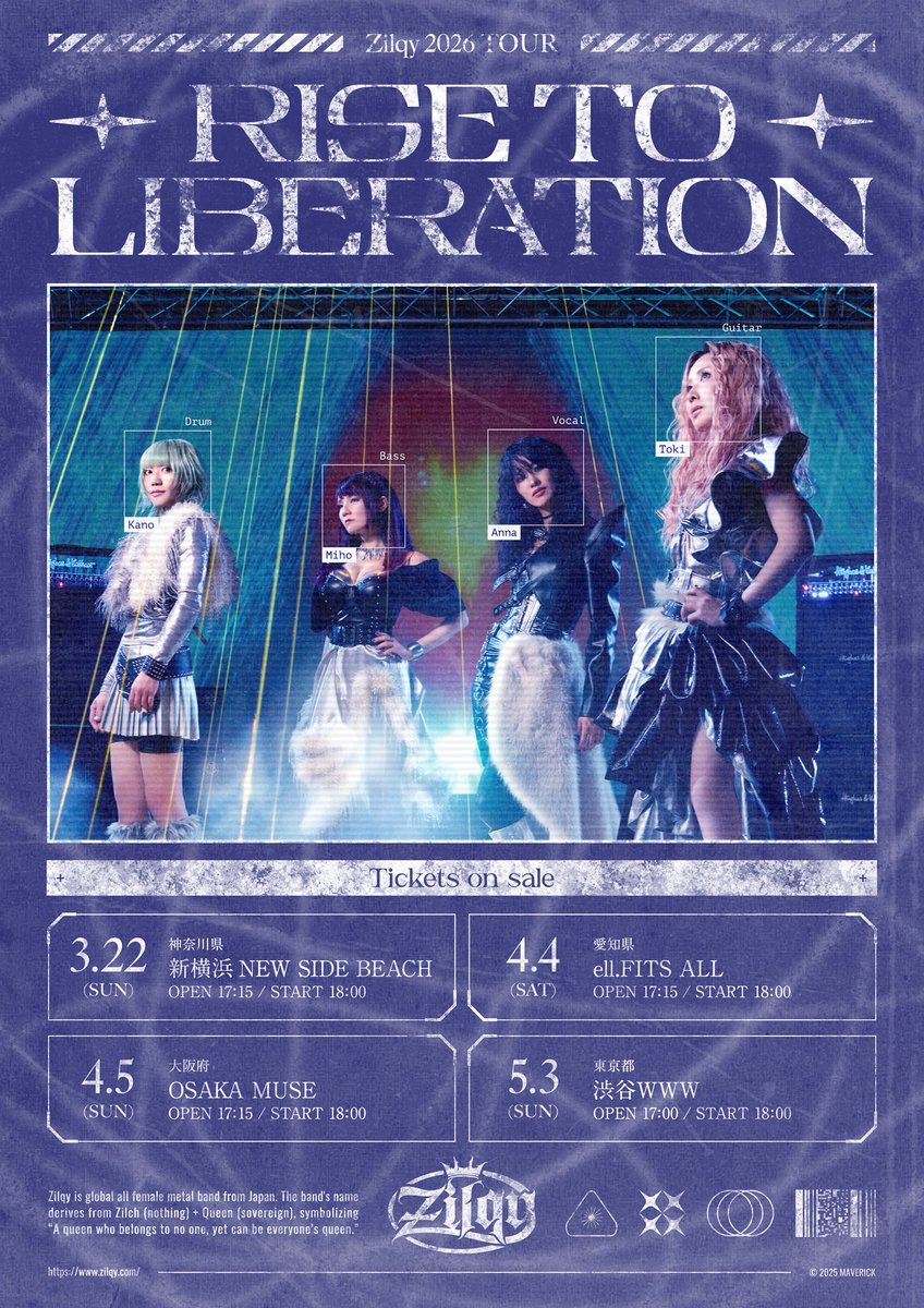 ＼📢 Urgent Announcement／

Due to the immediate sell-out of our debut show,
we are fast-tracking the announcement of our Spring 2026 Tour 💥

Zilqy Tour 2026 “Rise to Liberation”

A long-awaited first tour across four cities —
Yokohama, Nagoya, Osaka, and Shibuya 👑

🎫 Official