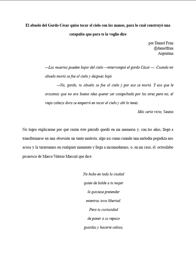 dfrini's tweet image. Desde #Lima, #Perú, me llega la revista virtual #Adán Nro 10 de noviembre de este 2025. Allí, mi cuento «El abuelo del Gordo César quiso tocar el cielo con las manos, para lo cual construyó una catapulta que te la voglio dire»

Lo pueden leer en revistadan.wordpress.com/2025/11/28/dec…