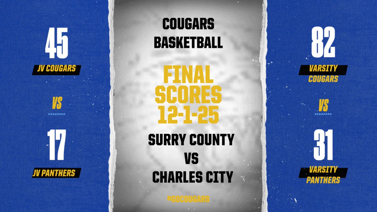 Cougar fans, here is tonight's final scores from our JV &amp; Varsity Boys Basketball teams against the Charles City Panthers.
#COUGARPRIDE