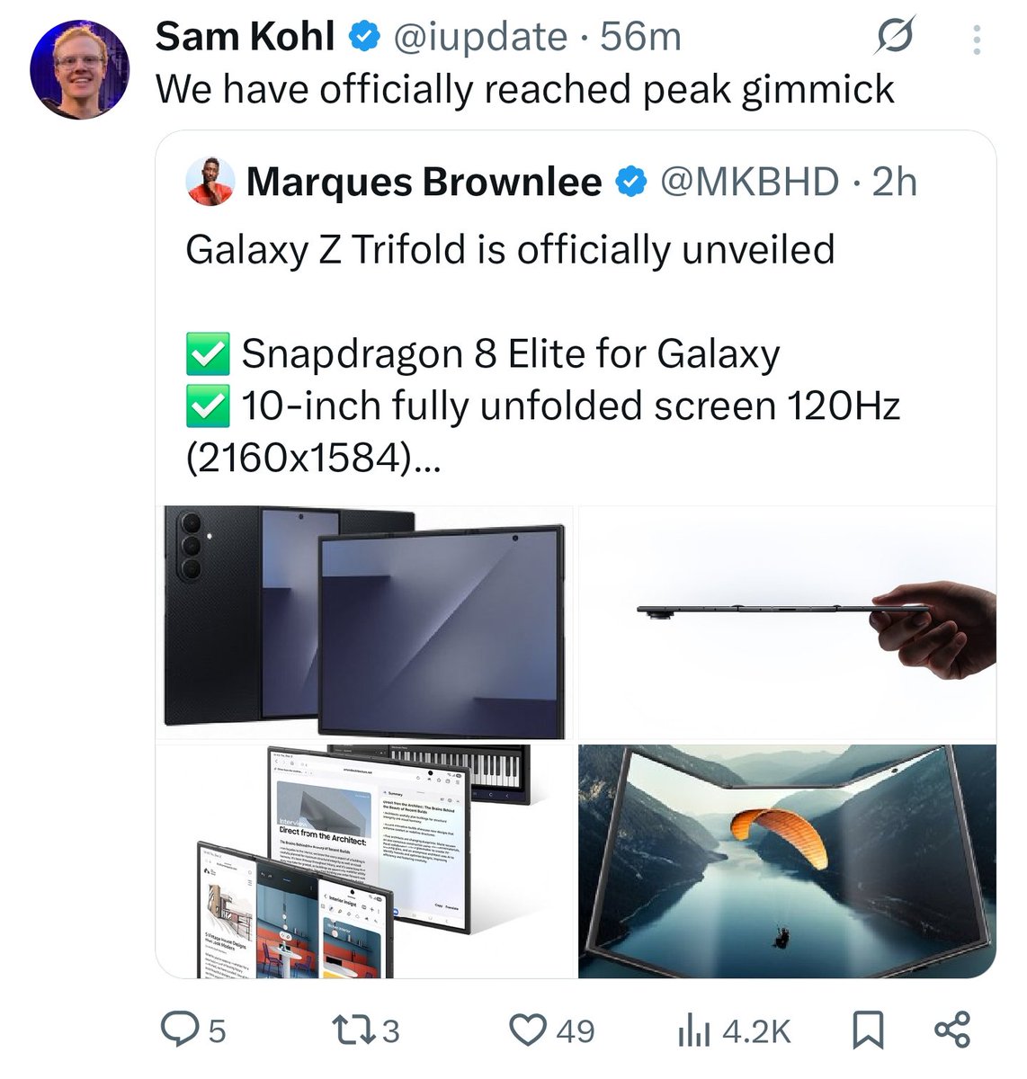 BennettBuhner's tweet image. Z TriFold is mote useful than the Vision Pro in everyday life, buddy 💀
