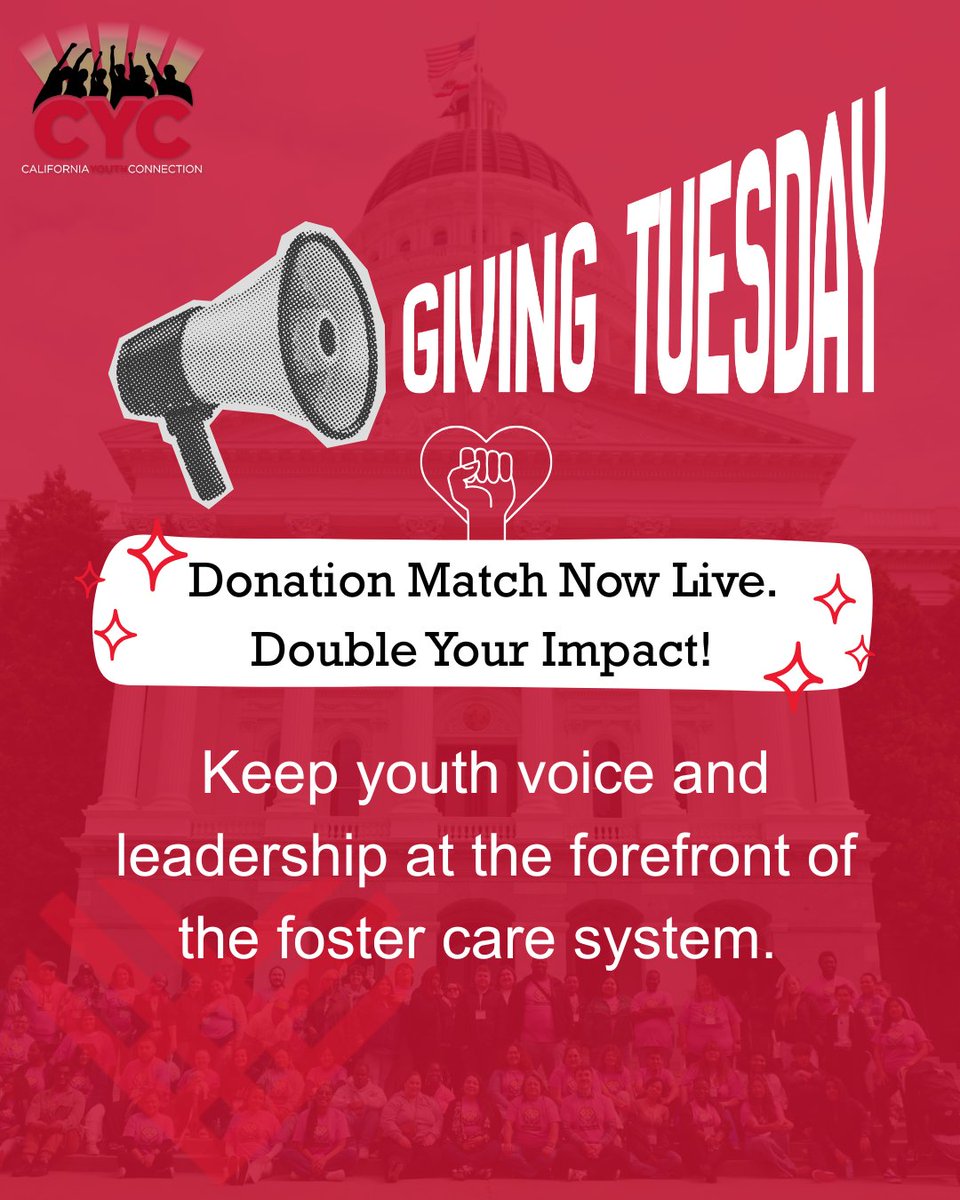 CalYouthConn's tweet image. #GivingTuesday is here, and today the impact of your donation can go twice as far. Thanks to Rize Credit Union, the first $2,000 donated to our Giving Tuesday fundraiser will be DOUBLED. Donate today, see the impact for years to come. givebutter.com/cyc-givingtues… 

#CYC