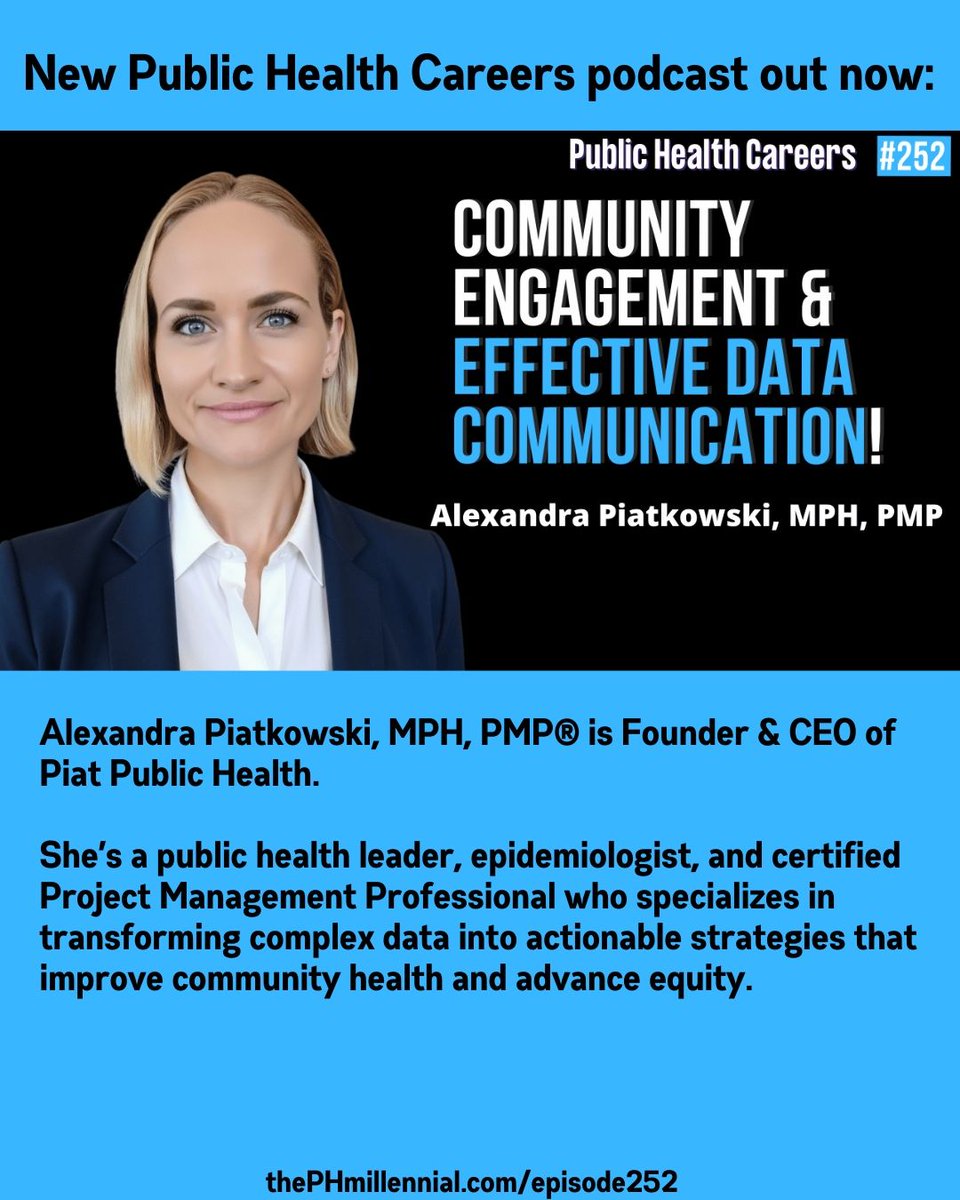 PiatPubHealth's tweet photo. 📣 In case you missed it! 

Our founder, Alexandra Piatkowski, recently joined Omari Richins, AKA @thephmillennial on the Public Health Careers podcast, sharing her career journey and the lessons that shaped Piat Public Health. https://t.co/tEv9hjfl17