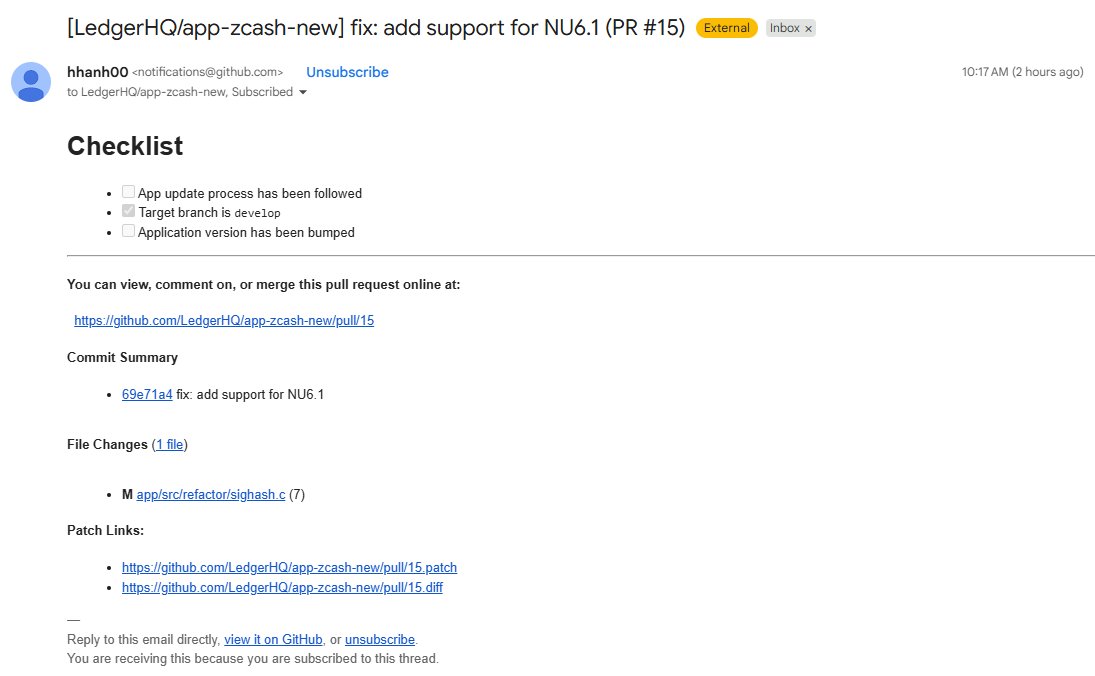 Ledger adding support for Zcash NU6.1 $ZEC