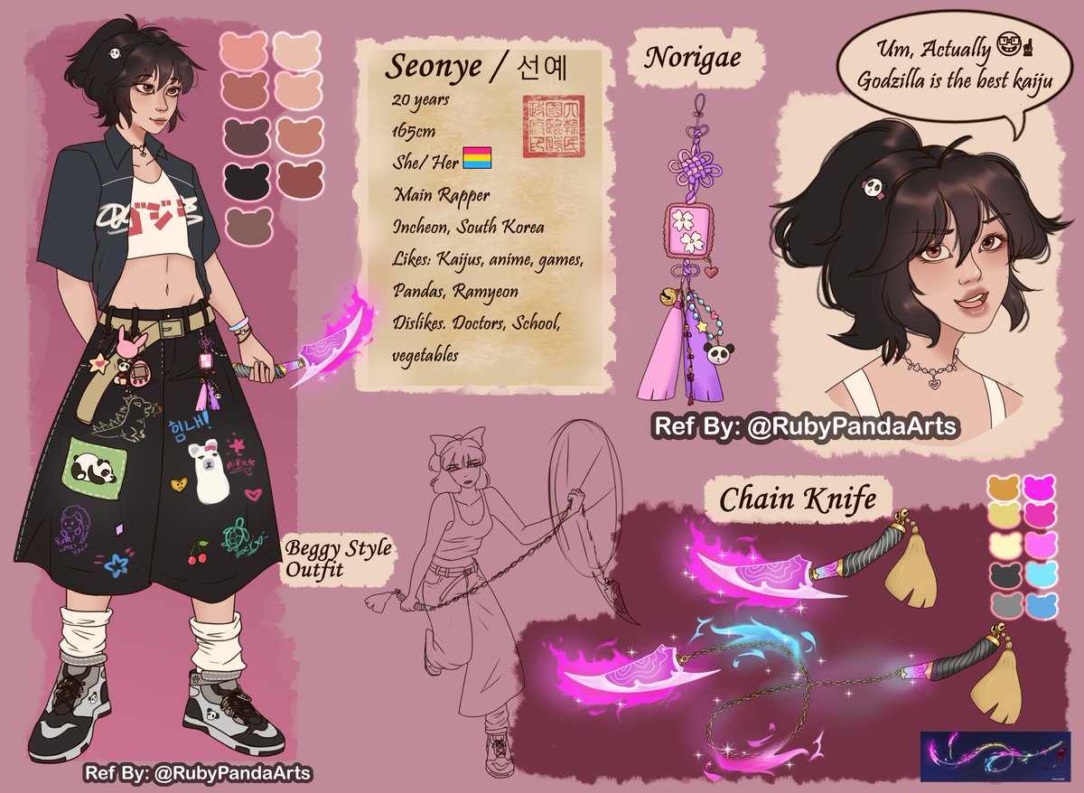 i actually make my Kpop demon hunter OC with this weapon lol 
Say hello to Seonye 💕
Huntrix drew her baggy jeans