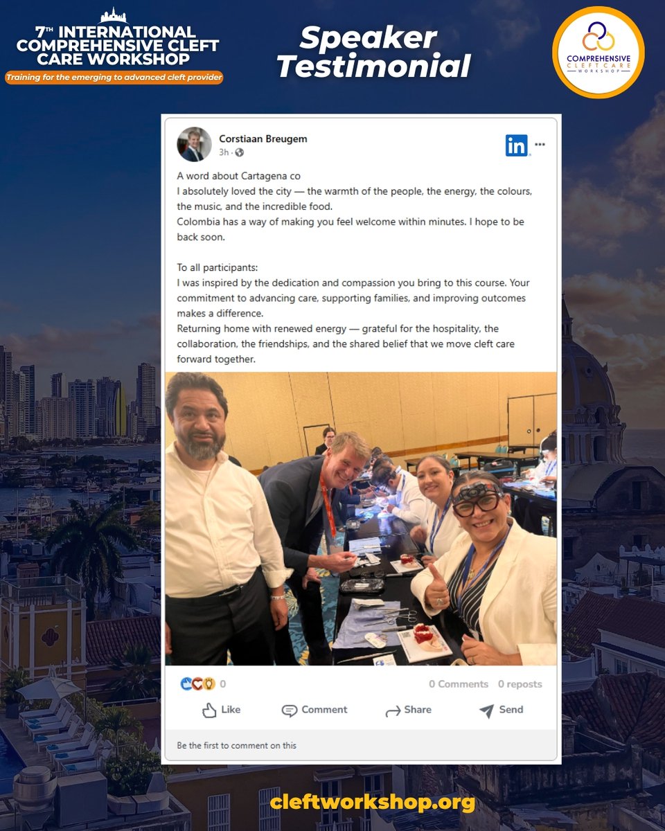 CCCWorkshops's tweet image. We’d like to share the testimonial of one of our speakers, Dr. Corstiaan Breugem, about CCCW Cartagena:
#CCCW2025 #CleftCare #MedicalEducation #GlobalHealth #SpeakerSpotlight #Cartagena2025