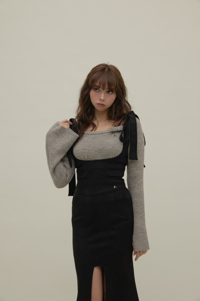 Baby ribbon knit tops color gray/brown ¥9900-tax in 柔らかな