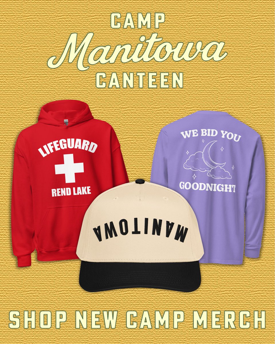 campmanitowa's tweet photo. For the campers, the counselors, the Gaga legends, the Rend Lake regulars.
Your new favorite Manitowa gear is here.

Shop the Canteen: https://t.co/uTbqcYDReA https://t.co/snsbmgK9td