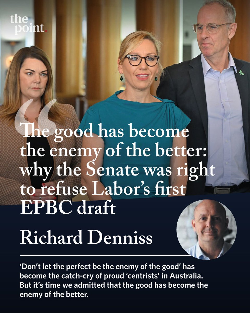 "'Don’t let the perfect be the enemy of the good' has become the catch-cry of proud 'centrists' in Australia", writes Dr Richard Denniss on The Point.

But it’s time we admitted that the good has become the enemy of the better.

Read the full piece: thepoint.com.au/opinions/25112…