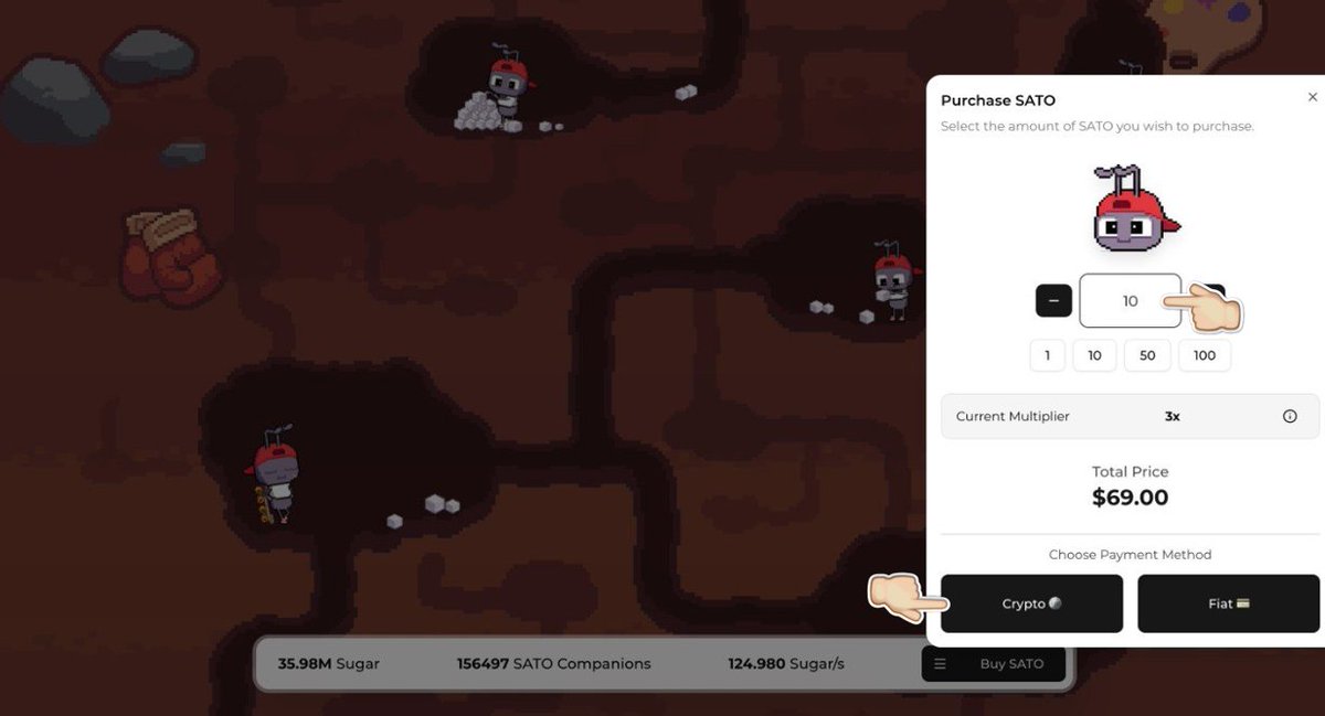 Enter the amount of SATO you want to purchase and choose your payment method.