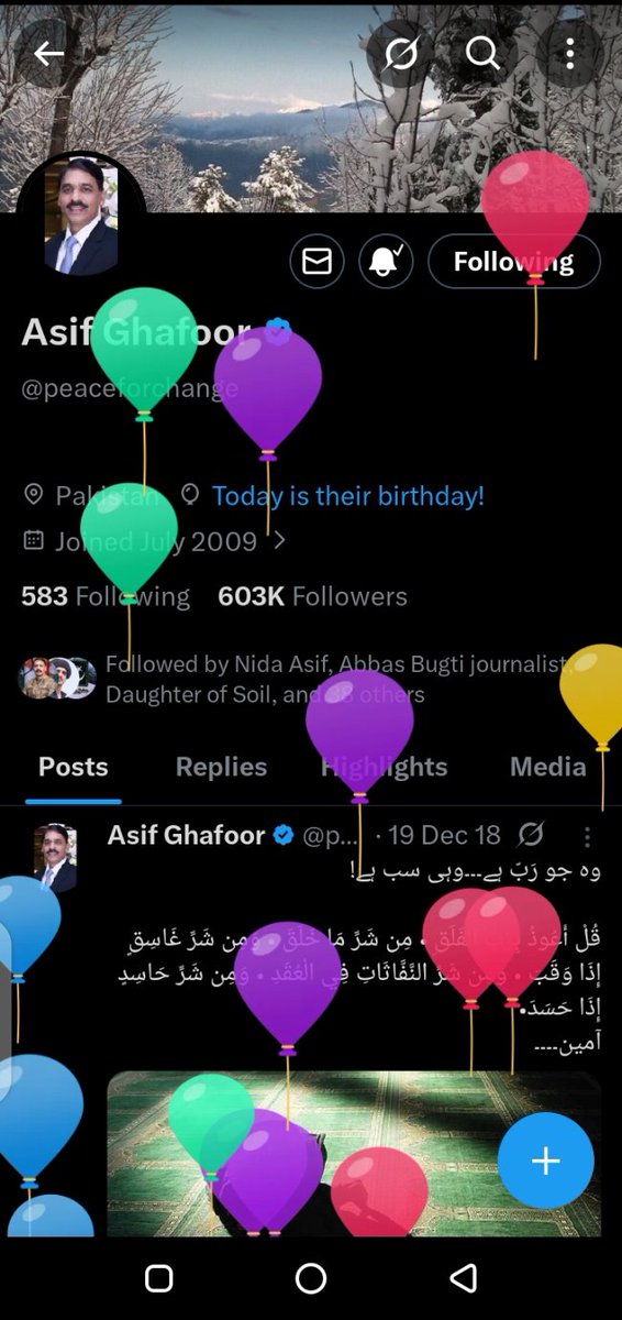 Wish you many many happy returns of the day Sir Asif Ghafoor🎂❣️
<a href="/peaceforchange/">Asif Ghafoor</a> 
#HBDAsifGhafoor
