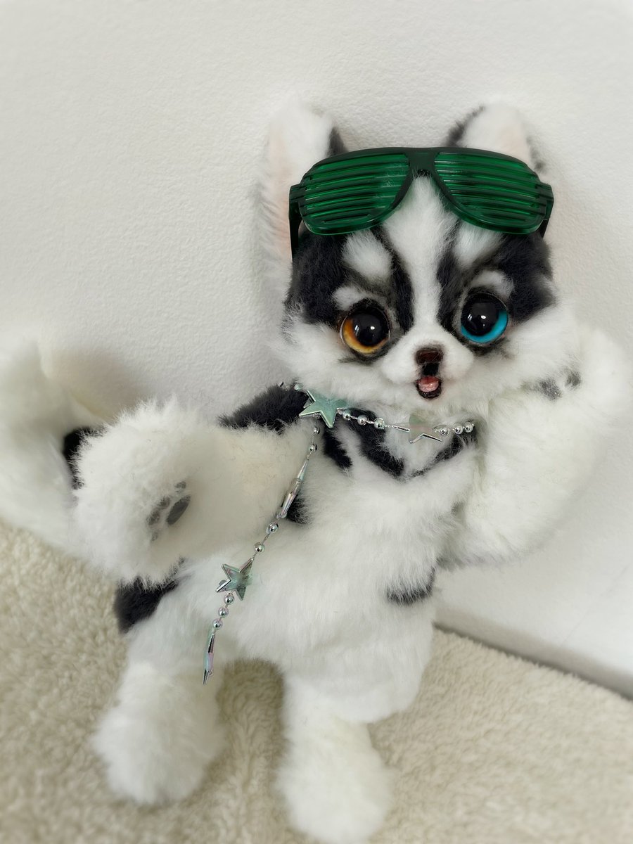 LArtDoll's tweet image. 学校ではクールな無口キャラを貫きたい🕶️✨ でもスマホの通知音にめっっちゃビビるタイプ💦 ドジなのにイケメンすぎてみんな好きになるやつ💙❄️✨ #ArtDoll
#Handmade #アートドール
#ぬいぐるみ　#ハスキー