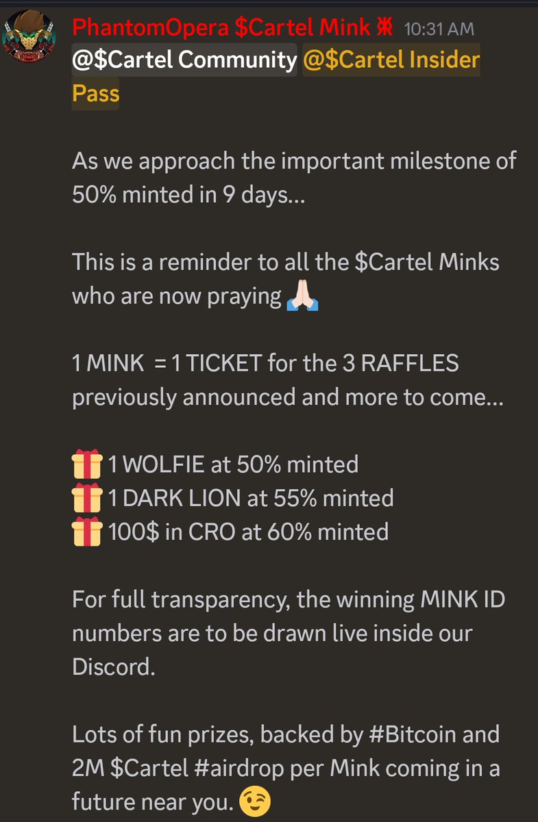 Are you seeing this Crofam! Almost 50% Minted!
Get your ticket now! Some seriously high value with these incentives! 

<a href="/CronosCartel/">Cronos $Cartel</a> isn't messing around. Jump on this now. 

#cro $CRO