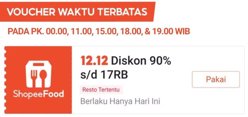 Info Promo Makan Siang Diskon ShopeeFood 90% sd 17RB 

⏰ 11:00
📍Resto bertanda 12.12
📍1 akun cuman bisa 1x 

refresh dan klaim disini
spf.shopee.co.id/AUmdL9CMp7