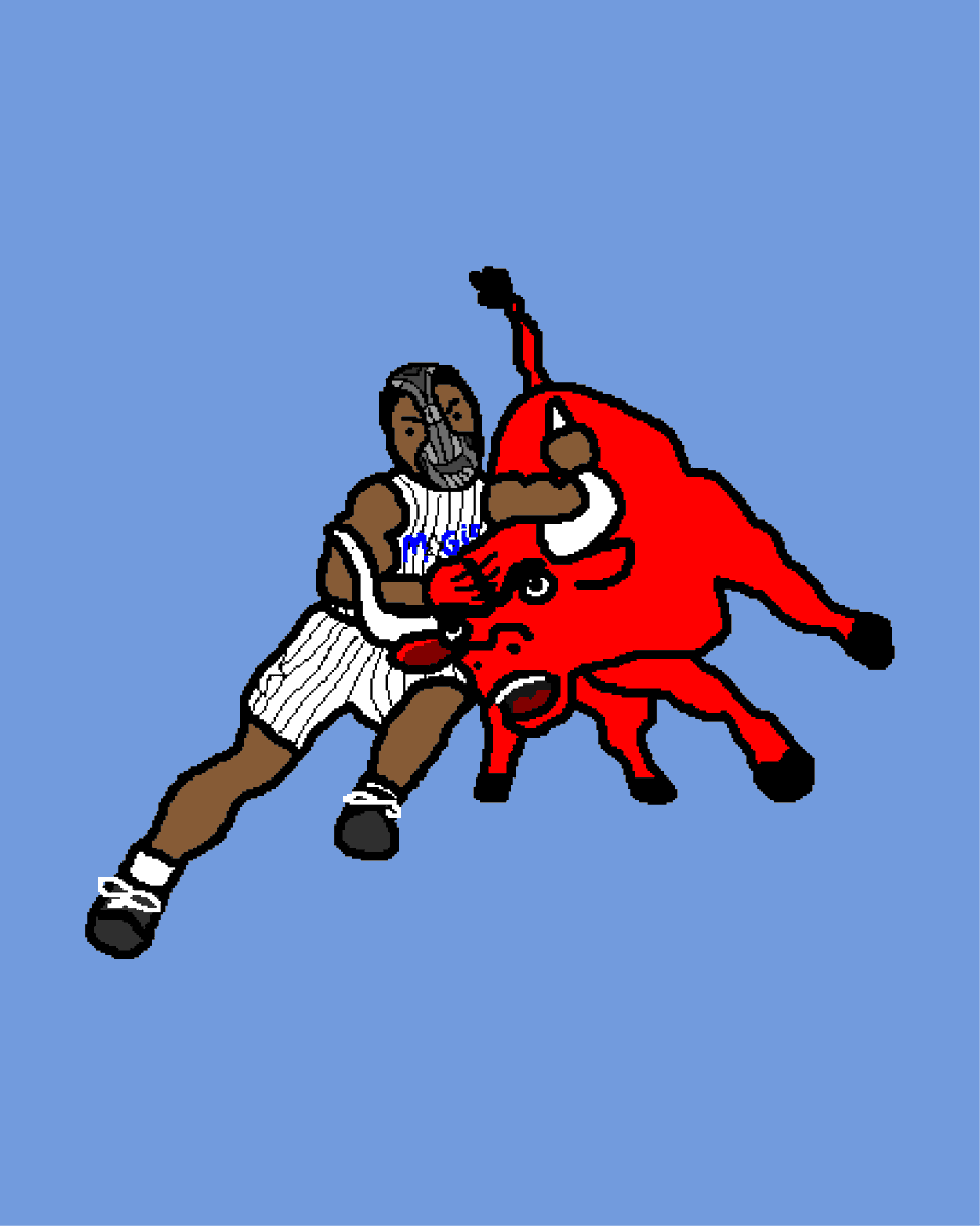 nba_paint's tweet photo. Bane taking the bull by the horns... literally. https://t.co/9zBP1akli7