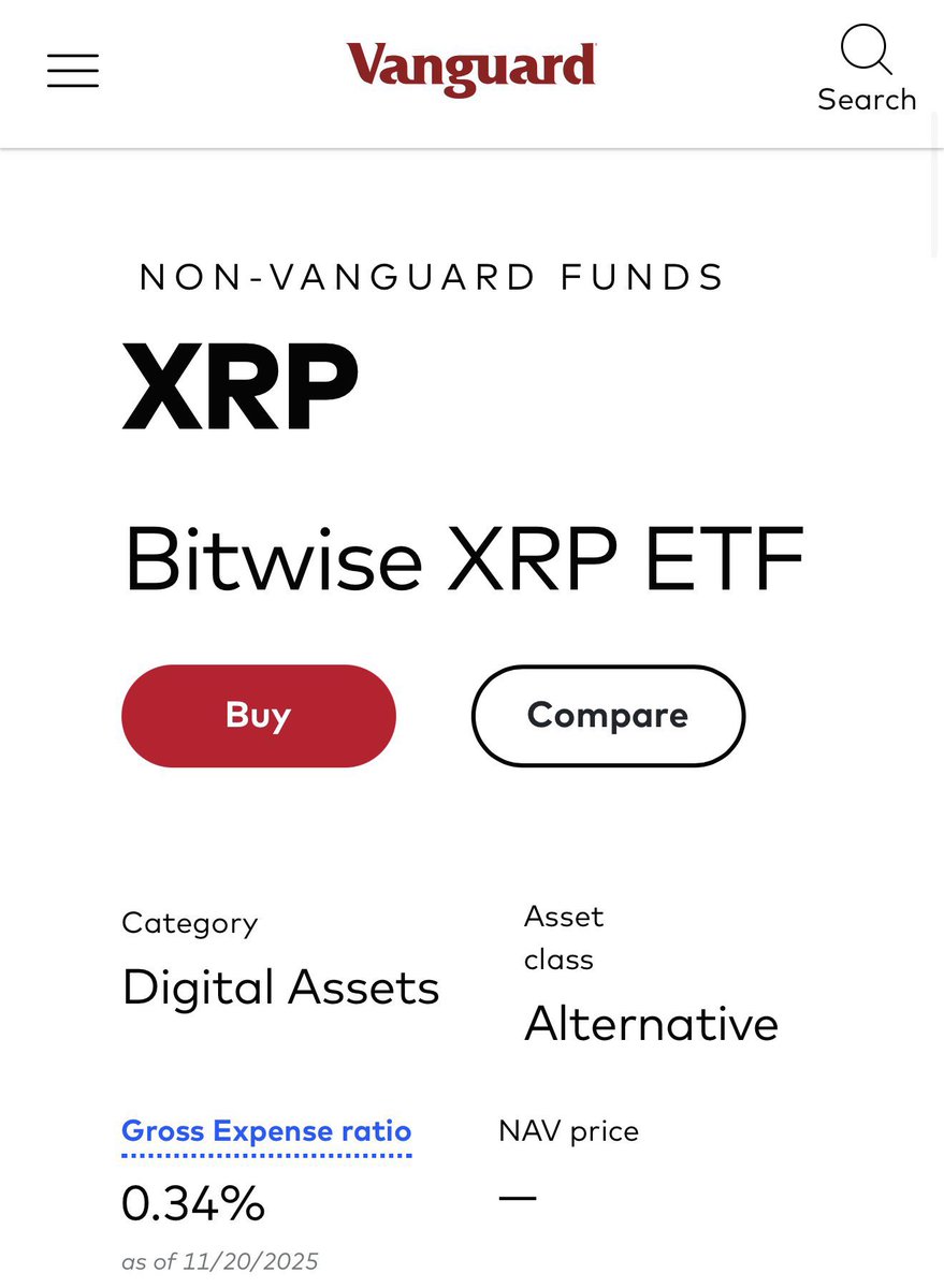 BREAKING: The Bitwise Spot #XRP ETF is now launching on Vanguard‼️

A major step toward broader institutional access and mainstream adoption. 📊