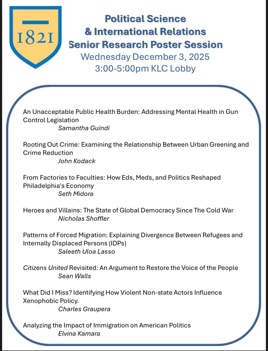 Join us on Wednesday for the annual Senior Research poster session!