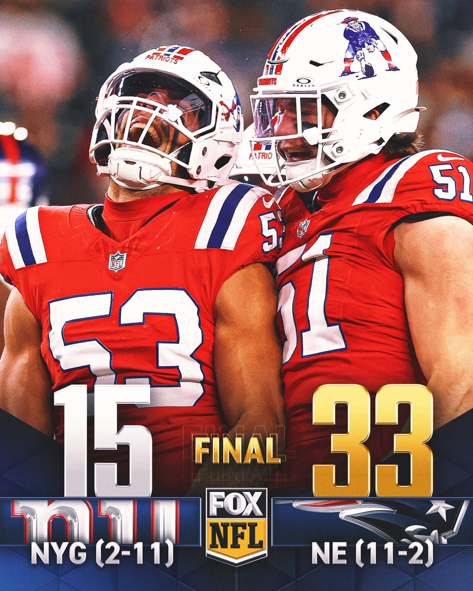 The @Patriots improve to 11-2 after the win on MNF! 💪 