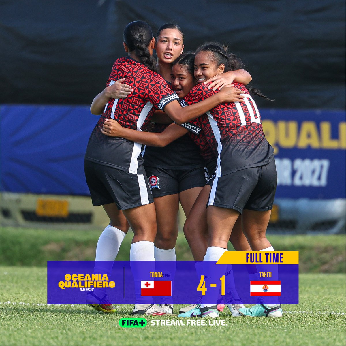 OFCfootball's tweet image. Full-time in Rarotonga! 

A strong second half performance sees Tonga claim the win over Tahiti 4-1 🇹🇴🙌🏾

Watch the full replay and extended highlights on FIFA+ bit.ly/48h086o

#FWWC #OceaniaQualifiers #ALLIN