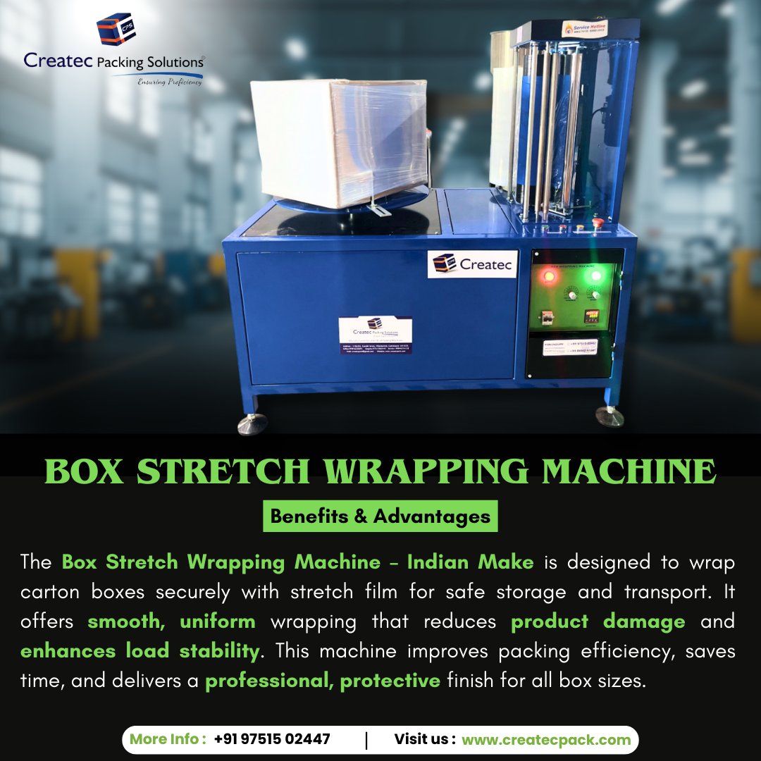 CreatecPacking's tweet image. Box Stretch Wrapping Machine – Indian Make
📞 +91 97515 02447 | +91 99942 07197
🌐 createcpack.com

#BoxStretchWrappingMachine #IndianMakeMachine #StretchWrapper #PackagingMachinery #CartonWrapping  #IndustrialMachines #LogisticsSolutions #WarehouseEquipment