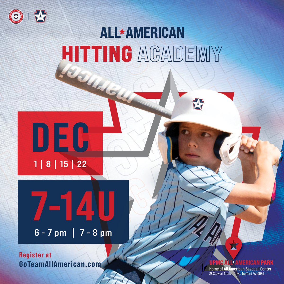 ’Tis the Hitting Season! 💥

Join our December Hitting Academy for 7–14U players.
This four-week program focuses on building consistent swing mechanics, improving bat speed, and developing smart, confident hitters.

📅 Dec 1 • 8 • 15 • 22
🕕 6–7 PM or 7–8 PM
📍 UPMC All