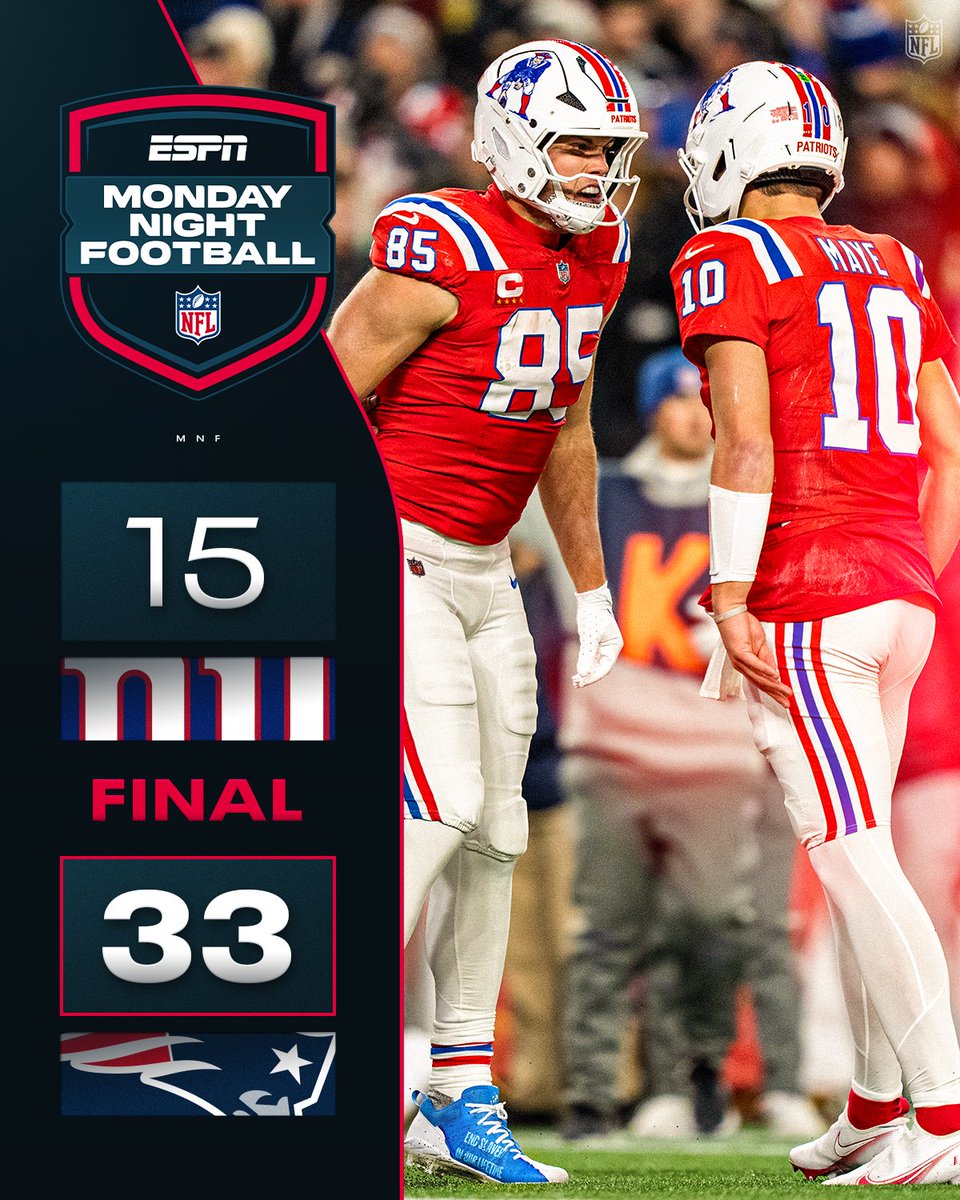 FINAL: @Patriots improve to 11-2 after defeating the Giants on MNF. 