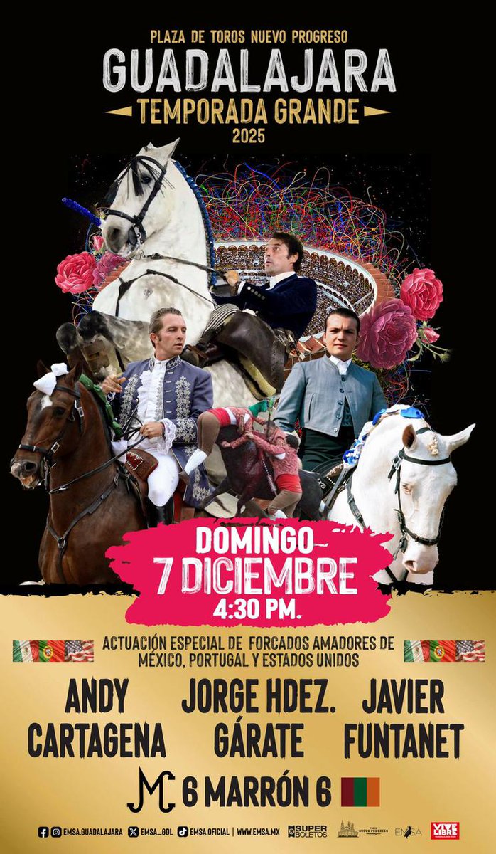 🚨🇲🇽‼️AVISO IMPORTANTE‼️ 
#Guadalajara 
💥Andy Cartagena 🇪🇸sustituye a Guillermo Hermoso de Mendoza este Domingo 7 de Diciembre en La Plaza de Toros Nuevo Progreso🐴 en Guadalajara, Jalisco, México 🇲🇽