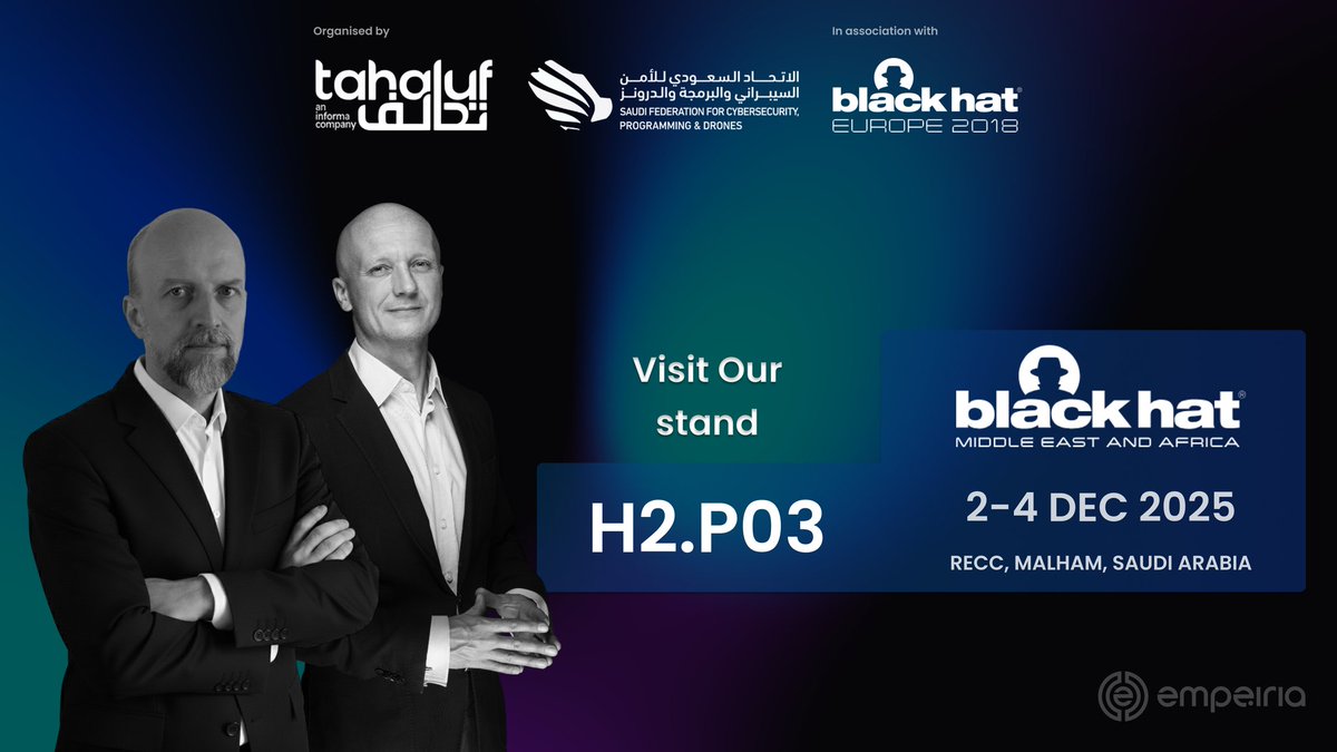 empe_io's tweet photo. Black Hat MEA is about shaping our digital future, from defensive AI to data sovereignty &amp; privacy. At Empeiria we build verifiable, autonomous trust. If you're building tomorrow's digital infrastructure, let's talk. #BlackHatMEA #DigitalTrust #AI #Riyadh #Cybersecurity https://t.co/LWsZjiUfsp