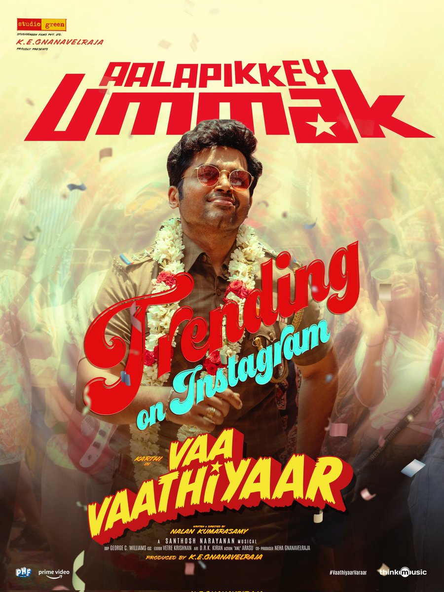 OnlyKollywood's tweet photo. #AalapikkeyUmmak from @Karthi_Offl’s #VaaVaathiyaar is trending now on Instagram 💥

🔗 https://t.co/sekyPOKlmF

🎤 #Kelithee #SanthoshNarayanan
📝 Kelithee
🕺 @iamSandy_off

A #NalanKumarasamy Entertainer
A @Music_Santhosh Musical https://t.co/RozKZUrNOP
