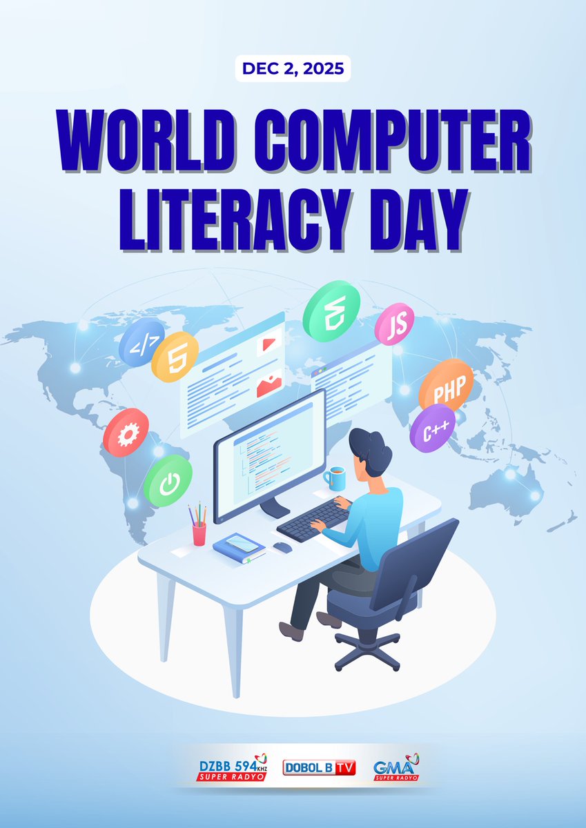 dzbb's tweet photo. 𝗖𝗢𝗣𝗬 + 𝗣𝗔𝗦𝗧𝗘
Ngayong December 2, #WorldComputerLiteracyDay, hinihimok ang lahat na paunlarin ang technological skills ng kabataan. https://t.co/nDSLxhlopZ