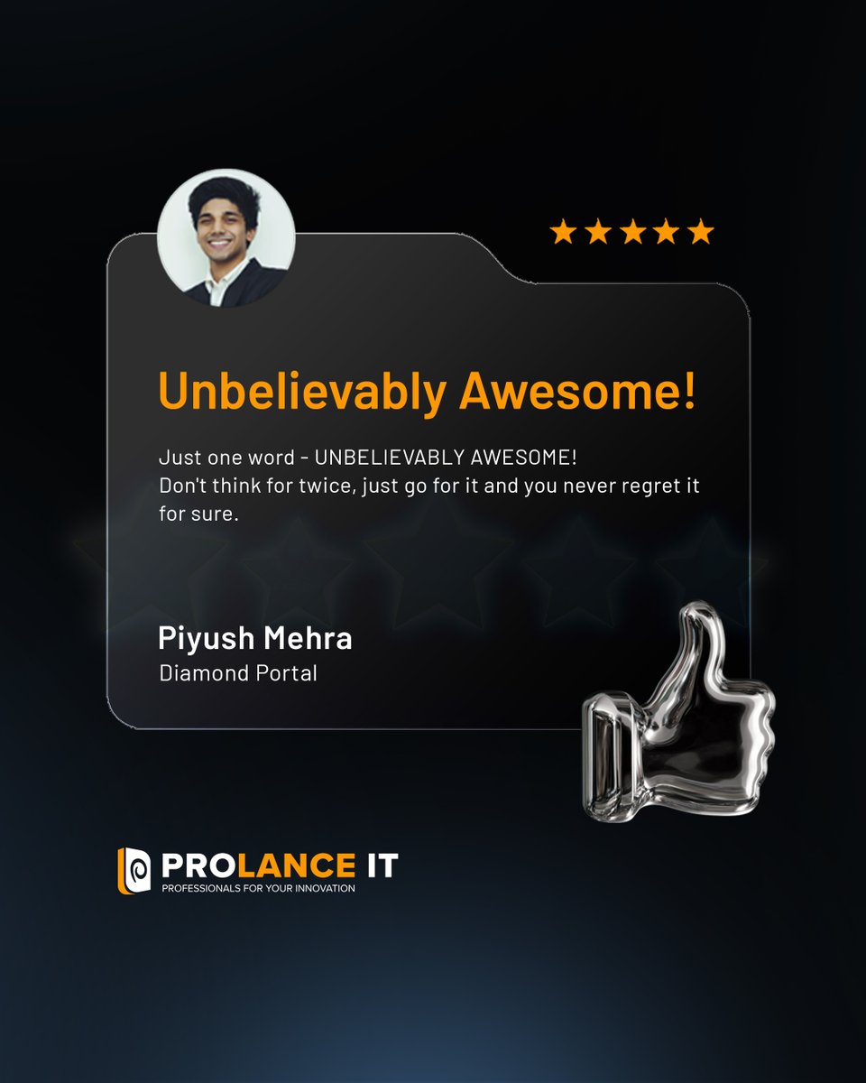 ProLance_IT's tweet photo. ✨ Another milestone, another happy client!

Grateful for the kind words, Piyush - delivering unbelievably awesome experiences is what we strive for every day at Prolance IT. 🚀 https://t.co/4cHlEe7hvX