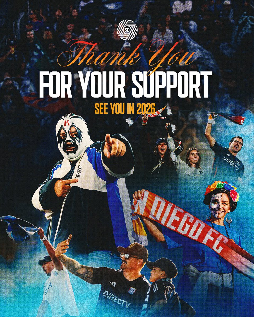 Agradece San Diego FC el apoyo de sus seguidores en esta temporada de debut en la MLS.
<a href="/sandiegofc/">San Diego FC</a> #sandiego