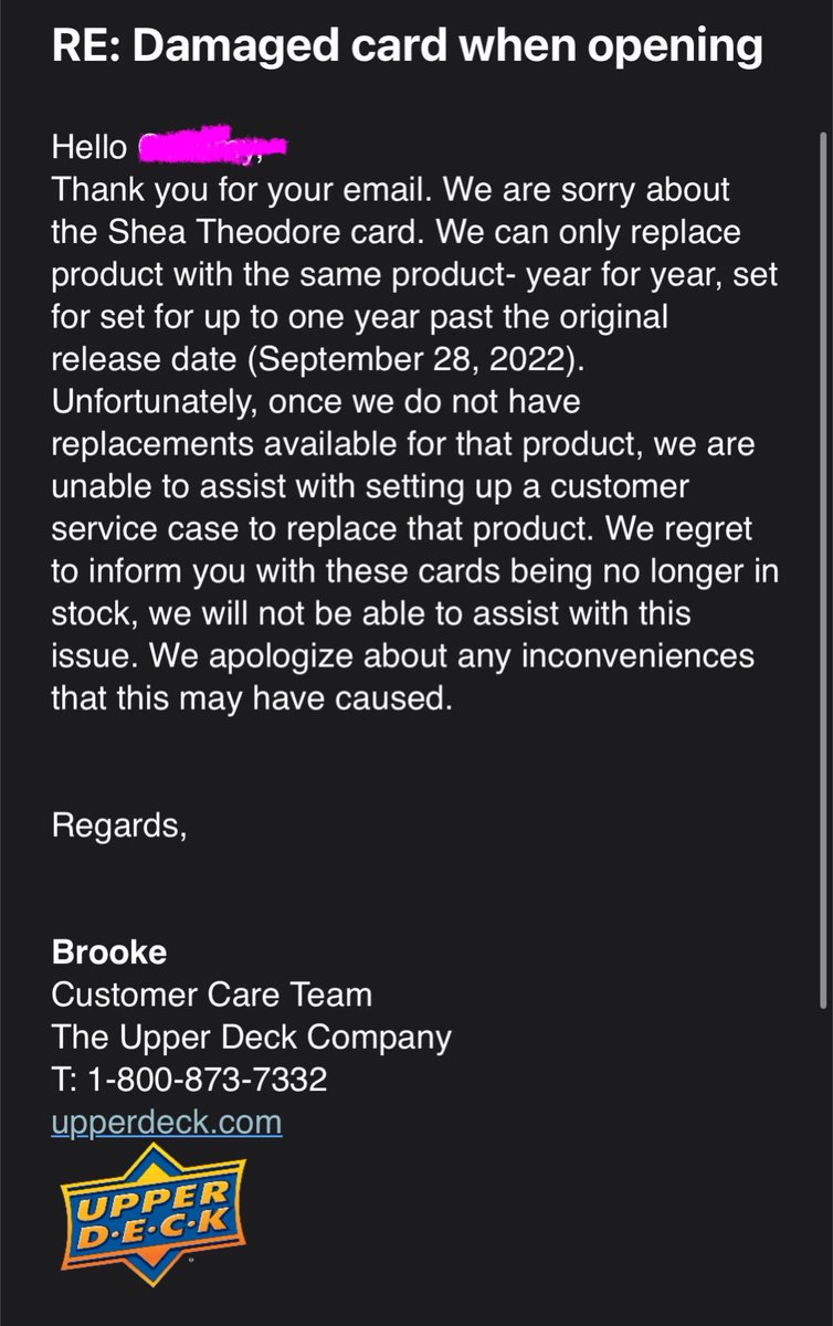 Promptalyst's tweet image. This is beyond frustrating ripped 2 hobby boxes and the best hit was damaged really bad.  Guess they are not going to replace it. @UpperDeckSports should be ashamed.  #thehobby #sportscards @FromTheBenchYT #hockeycards @Topps @PaniniAmerica Take note… @Fanatics