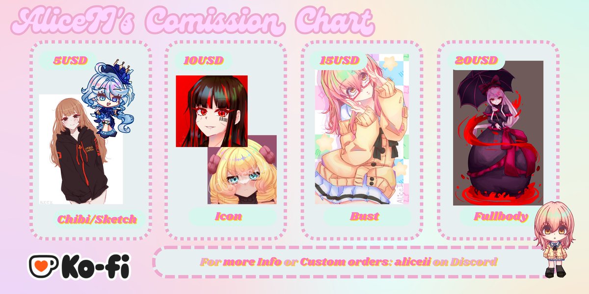 ChadAliceII's tweet image. ⭐️Comm*ssions open at Ko-fi⭐️  

For more information, questions or custom orders message me on my Twitter Dms or Discord!

ko-fi.com/aliceii/commis… (Ko-fi Link)