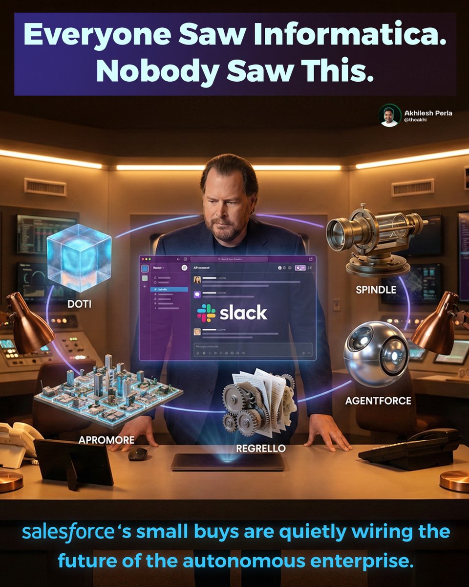 akhilesh2u's tweet image. Billion-dollar deals show where @salesforce is today.
Million-dollar ones show what it’s building next.

Doti → memory
@apromore_bpm → process intelligence
Regrello → execution
@spindle → improvement

Together, they form the cognitive stack of the autonomous enterprise.