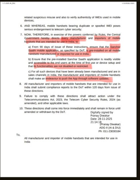 rssurjewala's tweet image. Modi Govt now makes “SANCHAR SAATHI APP” mandatory on every cellphone. (Is it Official Pegasus or akin to REDFLAG App of North Korea on every Cellphone?)

📍India is now a “Surveillance State” ?

📍India will now be a “Police State” ?

📍Right to Privacy &amp;amp; Personal Space are now…