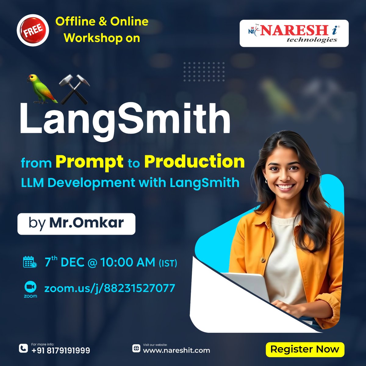 nareshitech's tweet image. 🚀 Want to build real-world LLM applications?

👉 Register Now: t.ly/FWSLLM-7D

Workshop on LangSmith and learn how to take your AI ideas from Prompt → Production!

Mr. Omkar📅 7th December 2025 | 10:00 AM (IST)

#LangSmith #LLMDevelopment #AIWorkshop #NareshIT