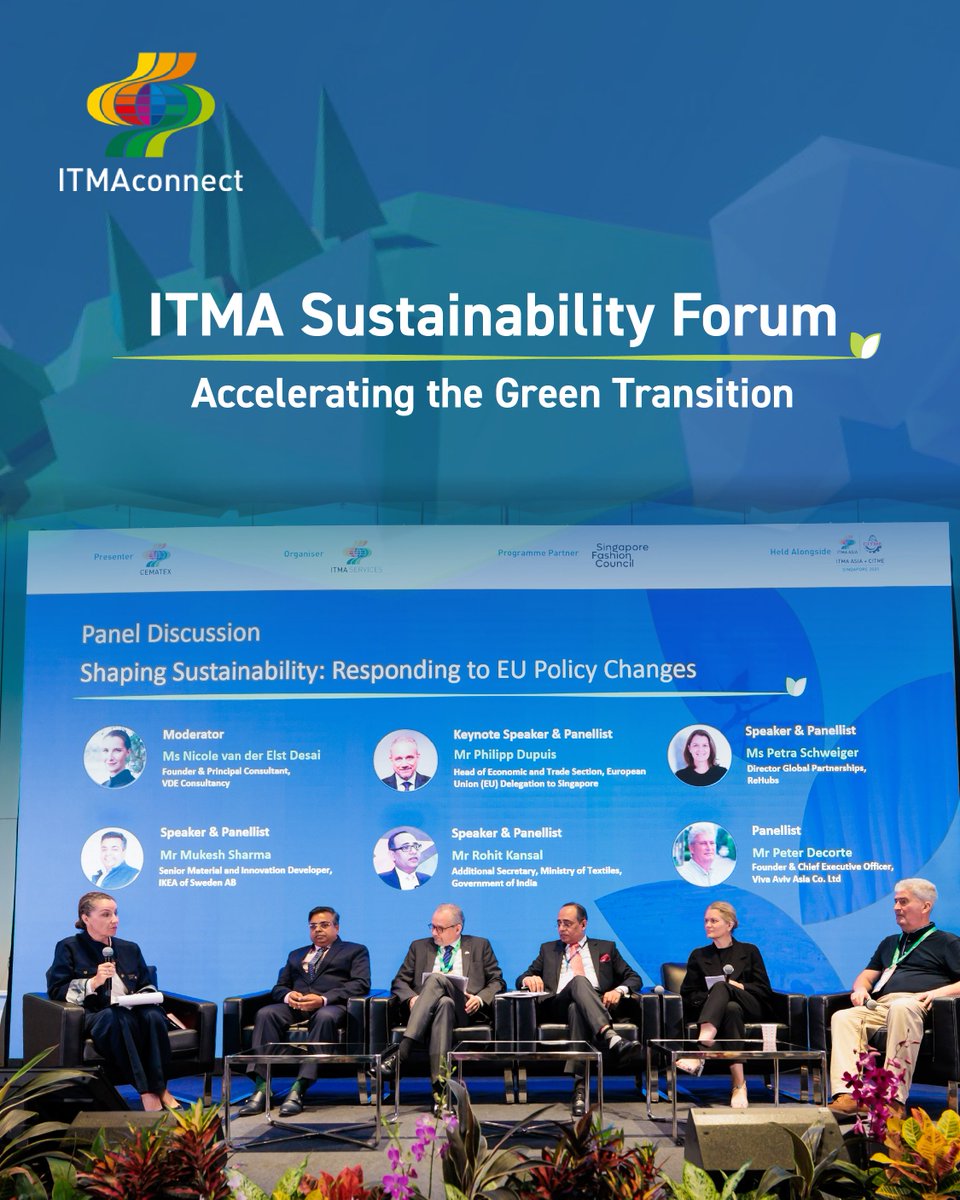 ITMA2027's tweet photo. Shaping the industry’s green future, the first ITMA Sustainability Forum brought industry leaders together to share insights on EU regulations, green finance and circularity.

Watch on-demand: https://t.co/CrsL22f9cr https://t.co/B2F6Dk9LBW