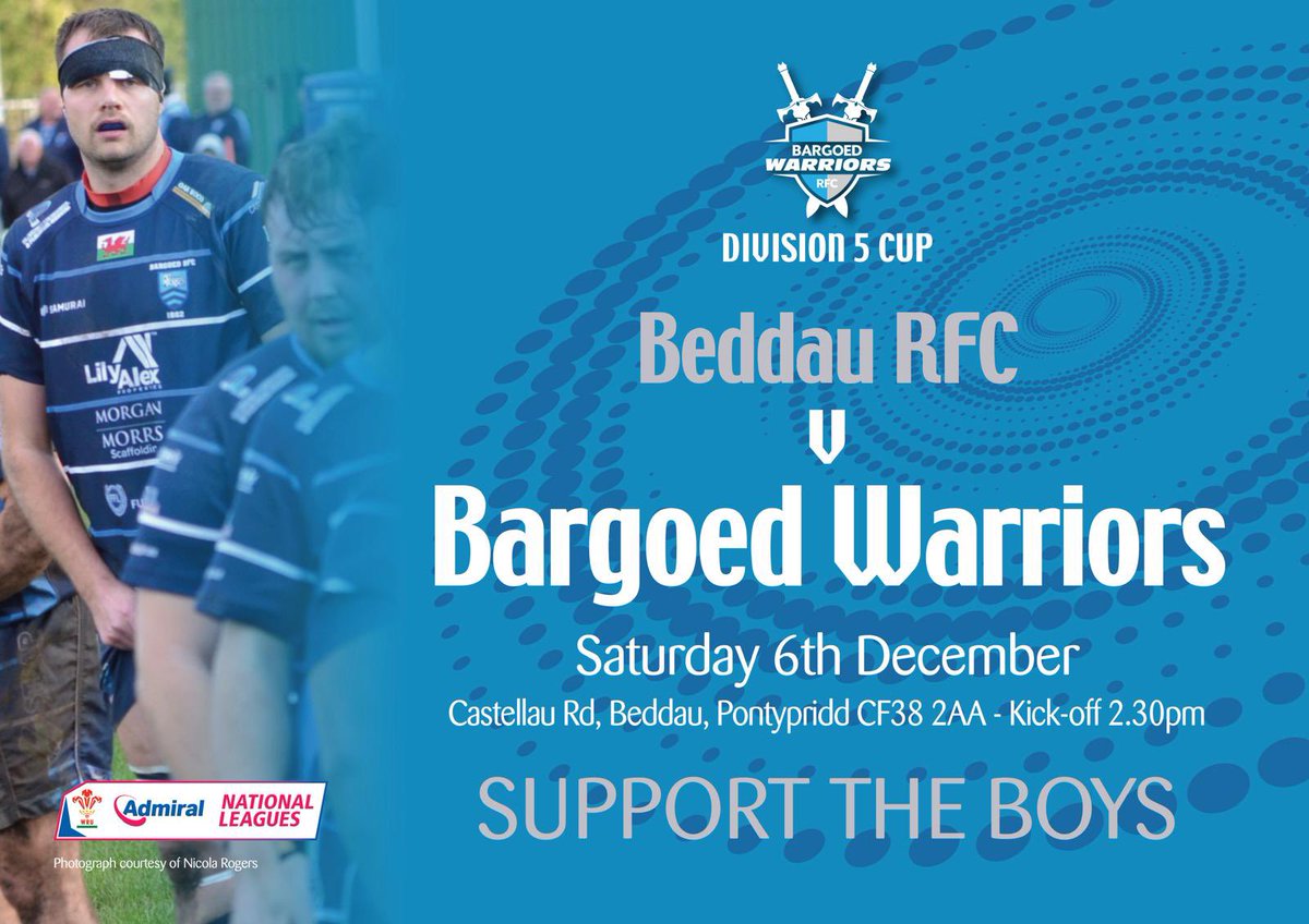 This Saturday

<a href="/Bargoedrfc/">BargoedRFC 🏉</a> v <a href="/RFCMerthyr/">Merthyr RFC 🏉</a> 
Admiral Community Premiership

<a href="/BeddauRFC/">Beddau R.F.C. 🏉</a> v <a href="/bargoedwarriors/">Bargoed Warriors</a> 
Division 5 Cup

<a href="/BargoedY/">Bargoed Youth</a> v <a href="/LlanishenRFC/">Llanishen RFC</a> 
National Youth Cup

#supporttheboys